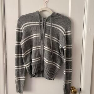 Gray stripped knit zip hoodie